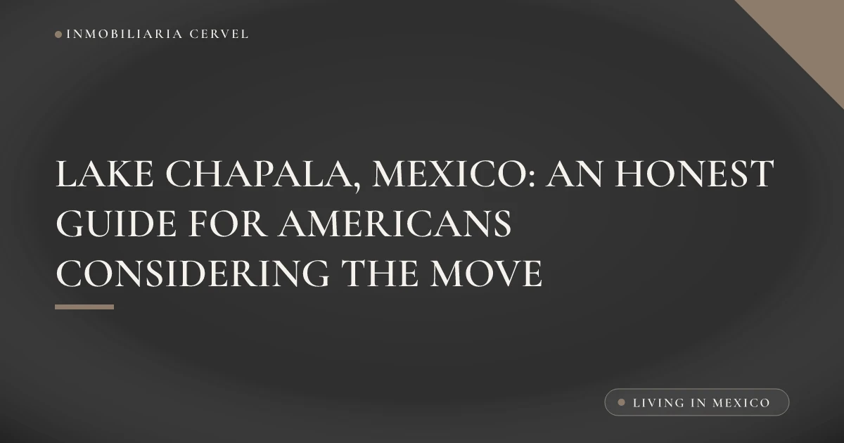Illustration of Lake Chapala in Jalisco, Mexico, with the lakeshore towns, surrounding mountains and a temperate highland setting