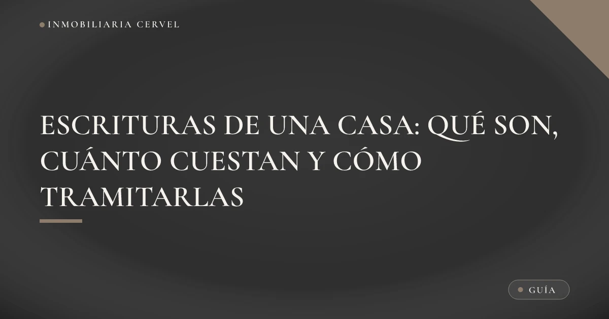 Ilustración del trámite de escrituras de una casa ante notario, con documentos y sello notarial
